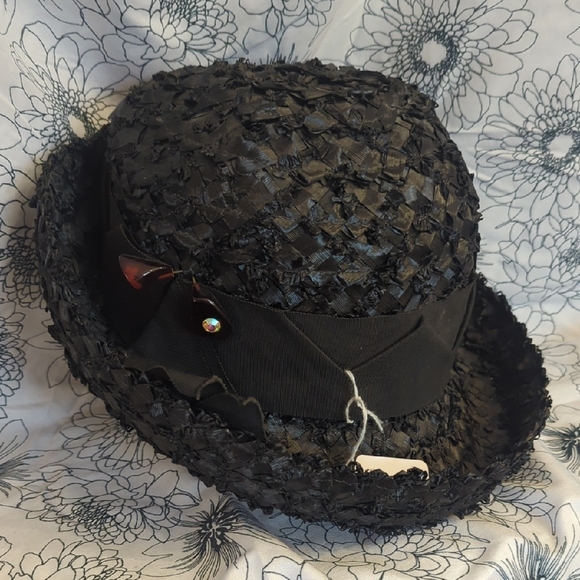 Vintage Black Straw Bucket Hat main image 4